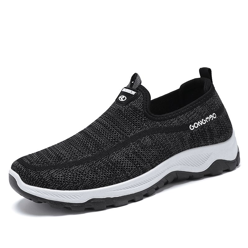 Män Sport Stickat Tyg Andas Promenadskor Mjuka Slip On Casual Sneakers