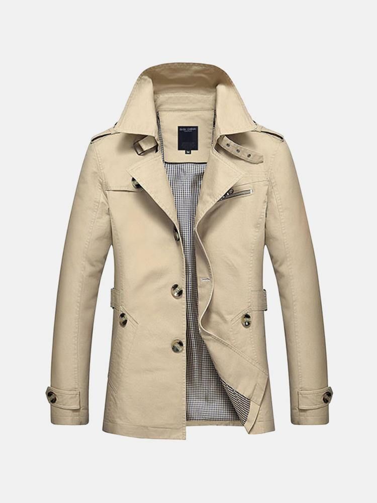 Casual Enkelknäppt Trenchcoat För Män