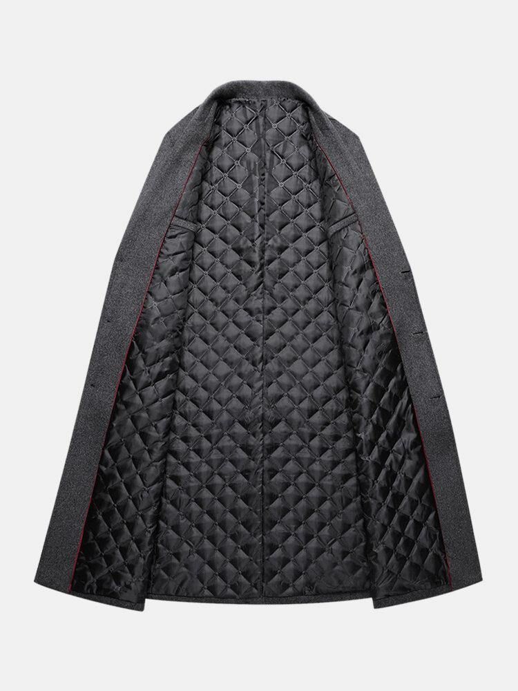 Enkelknäppt Platt Krage I Ylle För Män Casual Långa Trenchcoats Med Klaffficka