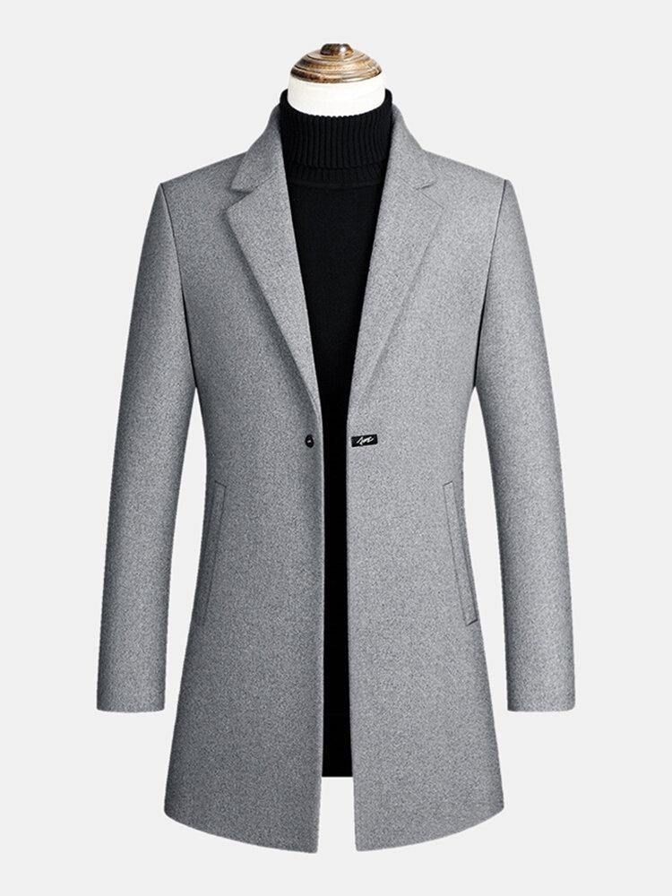 Herr Mid Long Warm Woolen Thick Pocket Long Sleeve Lapel Trench Coats