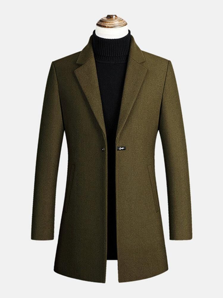 Herr Mid Long Warm Woolen Thick Pocket Long Sleeve Lapel Trench Coats