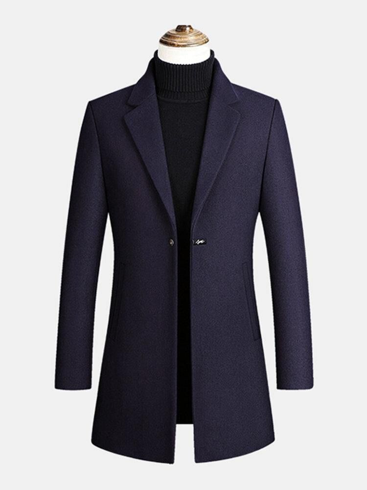 Herr Mid Long Warm Woolen Thick Pocket Long Sleeve Lapel Trench Coats