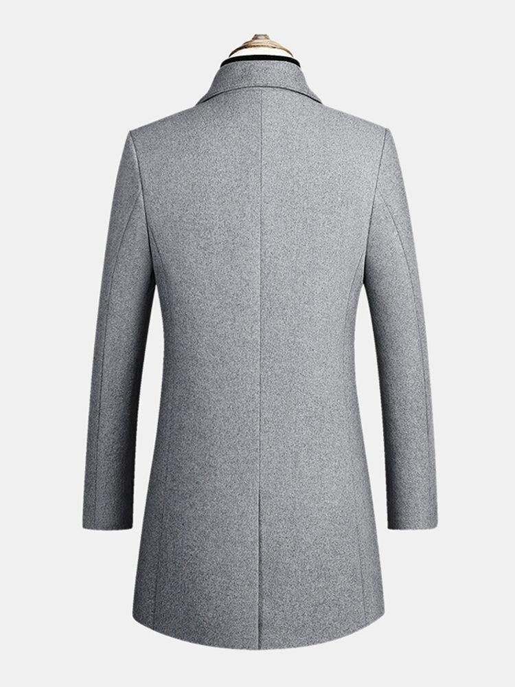 Herr Mid Long Warm Woolen Thick Pocket Long Sleeve Lapel Trench Coats