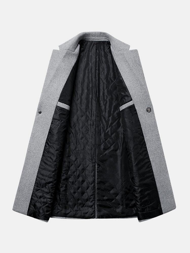 Herr Mid Long Warm Woolen Thick Pocket Long Sleeve Lapel Trench Coats