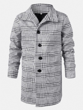 Houndstooth-Slagslag För Män Enkelknäppt Mellanlånga Trenchcoats