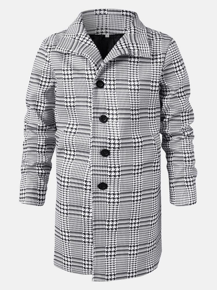 Houndstooth-Slagslag För Män Enkelknäppt Mellanlånga Trenchcoats