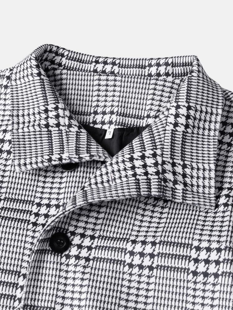 Houndstooth-Slagslag För Män Enkelknäppt Mellanlånga Trenchcoats