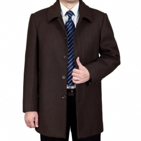 Mellanlånga Business Trench Coat För Män I Enfärgad Casual Woolen Coat