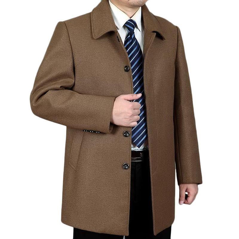 Mellanlånga Business Trench Coat För Män I Enfärgad Casual Woolen Coat