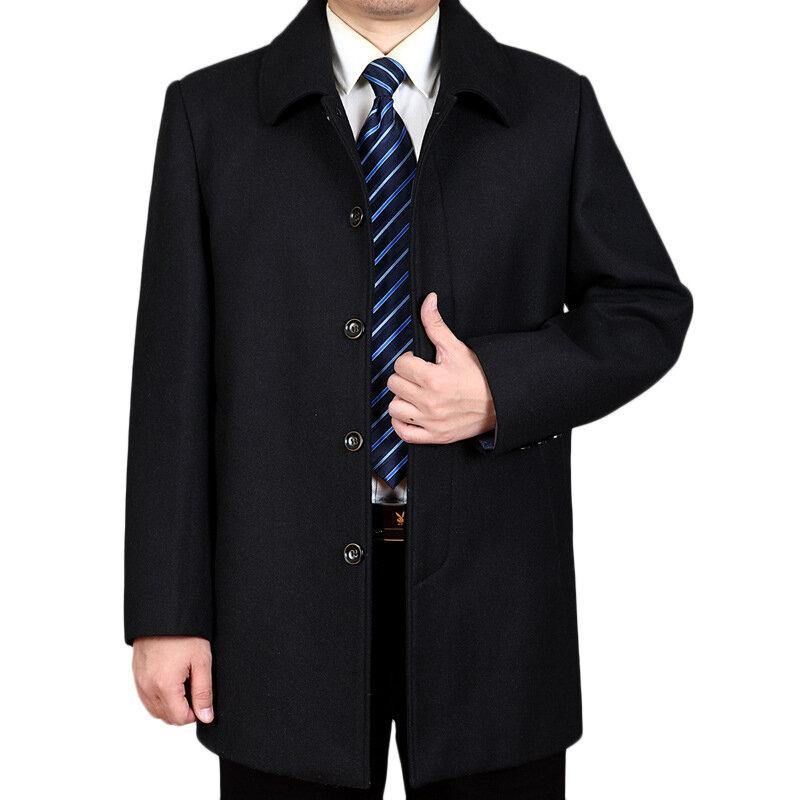 Mellanlånga Business Trench Coat För Män I Enfärgad Casual Woolen Coat