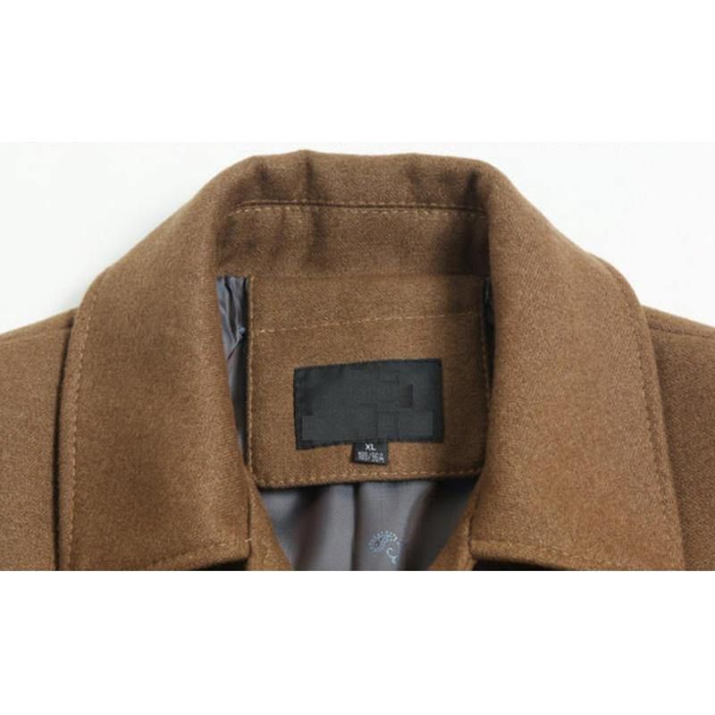 Mellanlånga Business Trench Coat För Män I Enfärgad Casual Woolen Coat