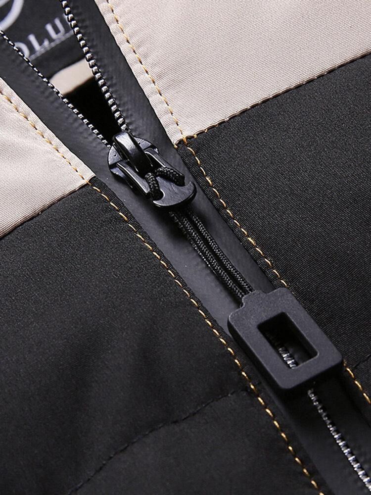 Män Letter Webbing Tjock Avtagbar Päls Hooded Zipper Pocket Enfärgad Dunjacka