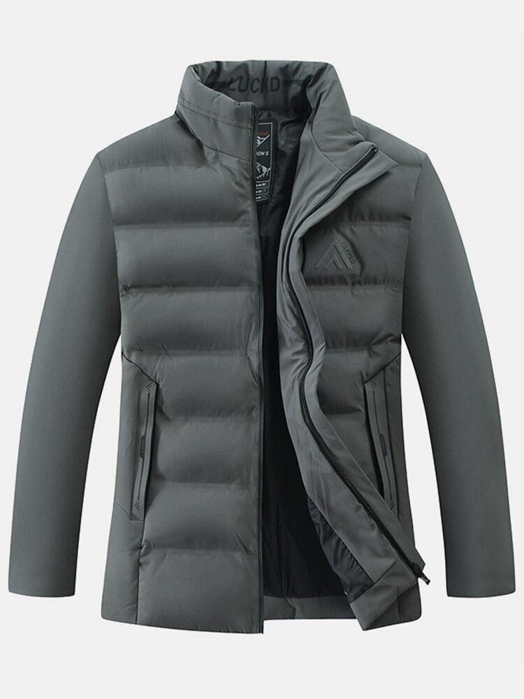 Män Thicken Solid Color Stand Collar Pocket Down Jacket