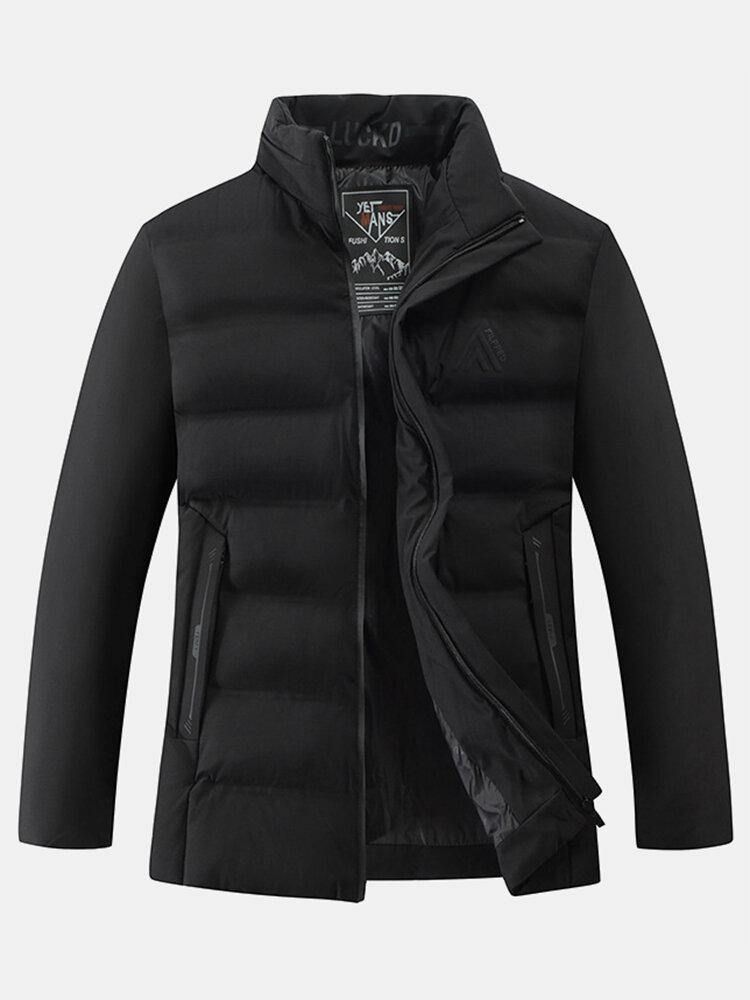 Män Thicken Solid Color Stand Collar Pocket Down Jacket