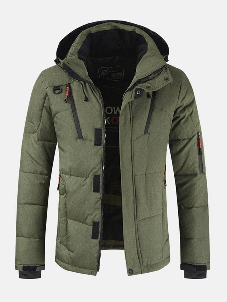 Mäns Vinter Varm Tjock Dragkedja Detalj Enfärgad Hooded Down Coat