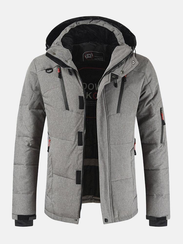 Mäns Vinter Varm Tjock Dragkedja Detalj Enfärgad Hooded Down Coat