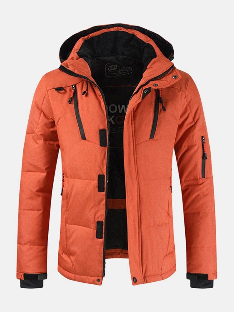 Mäns Vinter Varm Tjock Dragkedja Detalj Enfärgad Hooded Down Coat