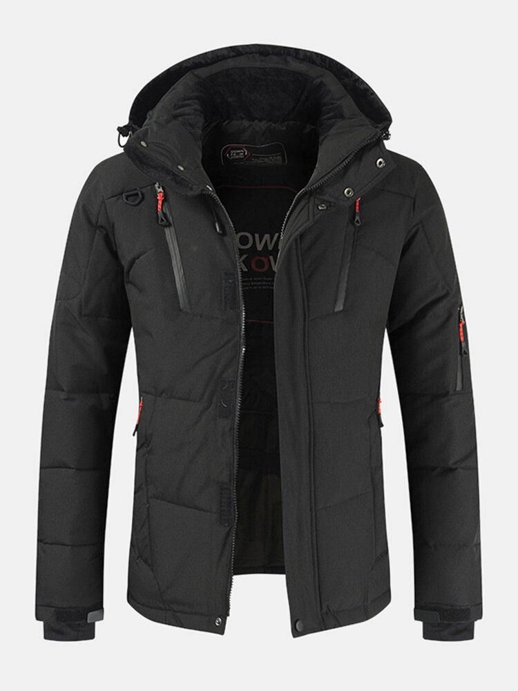 Mäns Vinter Varm Tjock Dragkedja Detalj Enfärgad Hooded Down Coat