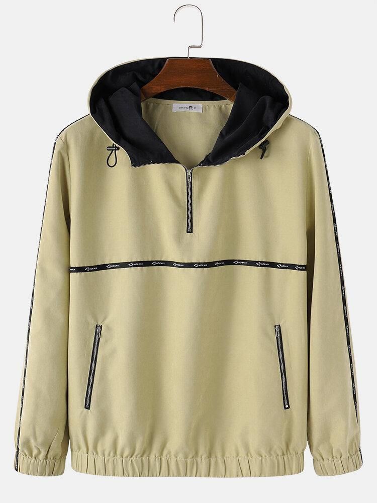 Halv Dragkedja För Män Elastisk Fåll Casual Sportig Pullover Hoodie