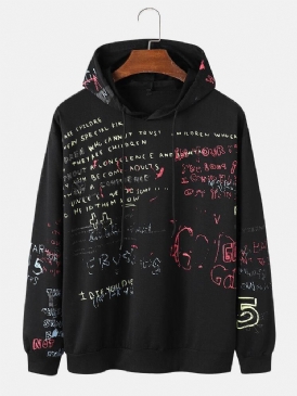 Herr All Over Letter Print 100 % Bomull Street Hoodies Med Dragsko