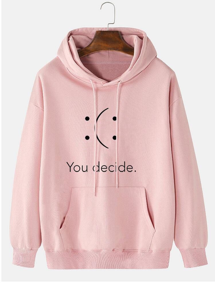 Herr Du Bestämmer Print Smile Pattern Pocket Preppy Drop Shoulder Hoodies