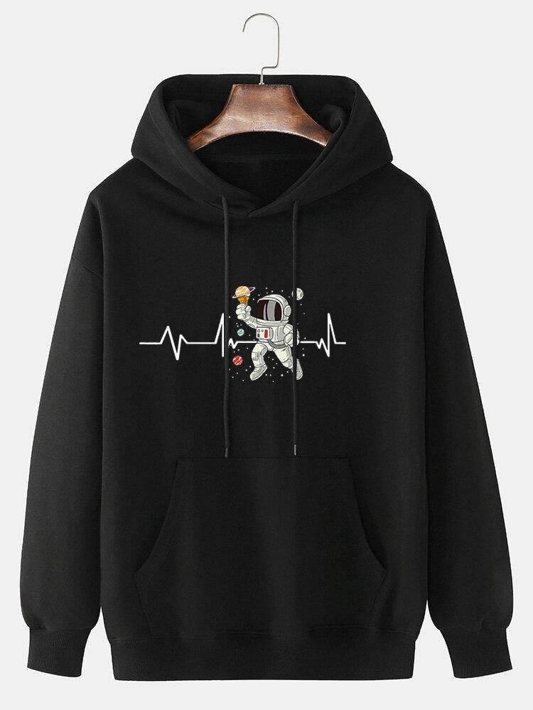 Herr Ekg Glass Astronaut Print Bomulls Dragsko Hoodie