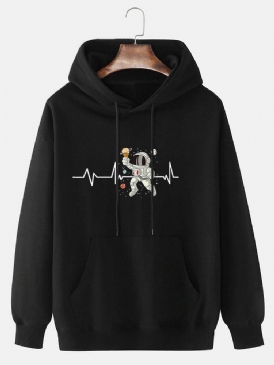 Herr Ekg Glass Astronaut Print Bomulls Dragsko Hoodie