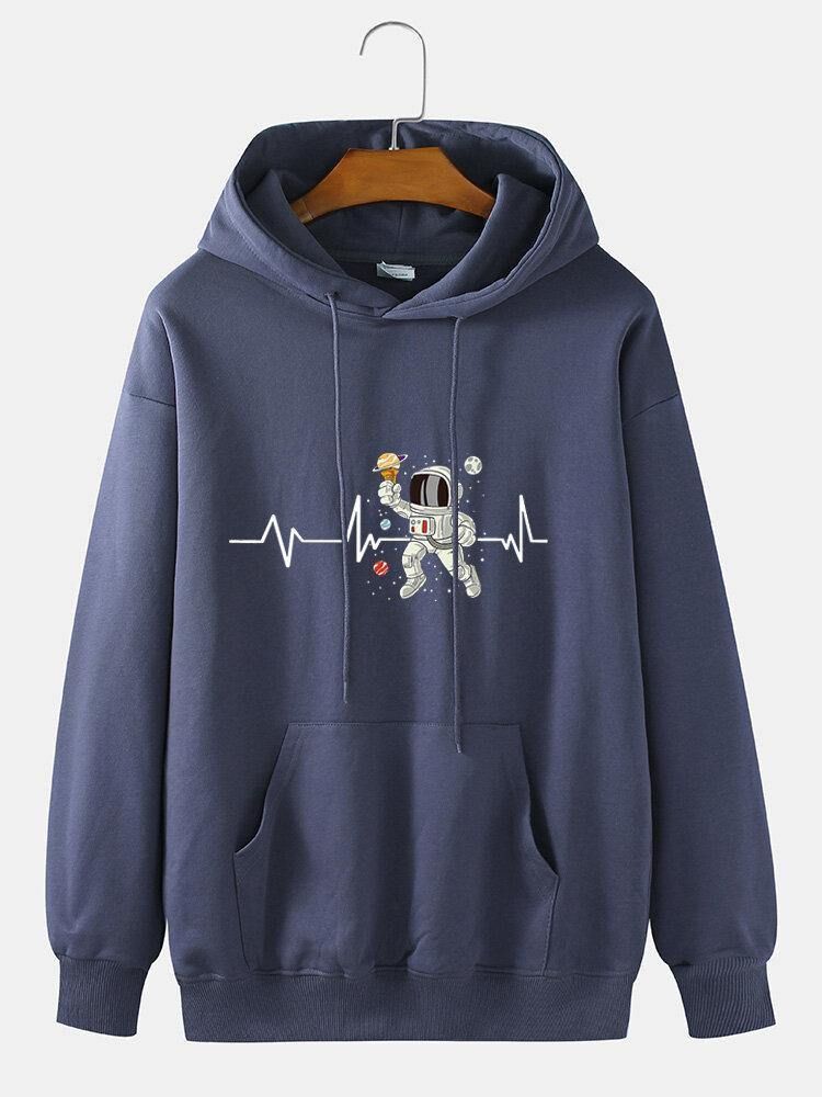 Herr Ekg Glass Astronaut Print Bomulls Dragsko Hoodie