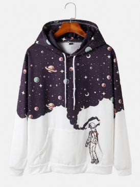 Herrdesign Astronaut Galaxy Print Långärmade Huvtröjor Med Ficka