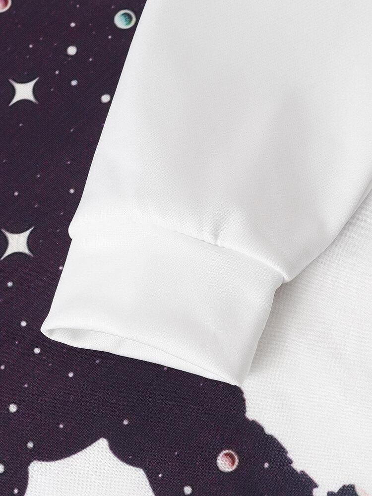 Herrdesign Astronaut Galaxy Print Långärmade Huvtröjor Med Ficka