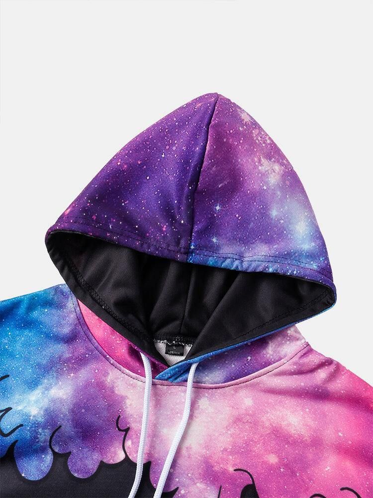 Långärmade Street Hoodies För Män Med Stjärnhimmel Och Skeletttryck