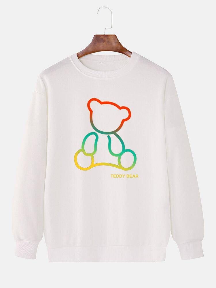 Ombre Teddy Bear Print Rundhalsad Bomullströja För Män