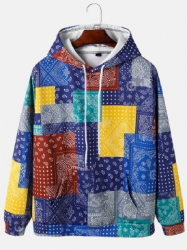 Paisleytryck För Män Colorblock Kangaroo Pocket Hoodies