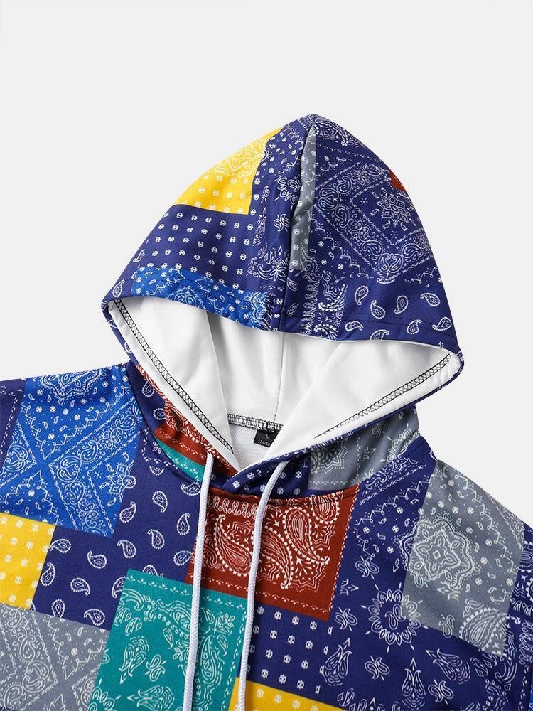 Paisleytryck För Män Colorblock Kangaroo Pocket Hoodies