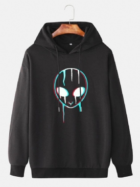 Reflekterande Främlingstryck För Män Casual Pullover Hoodie Med Dragsko