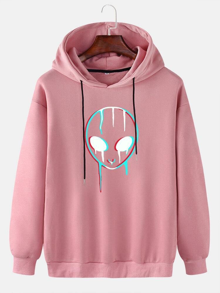 Reflekterande Främlingstryck För Män Casual Pullover Hoodie Med Dragsko