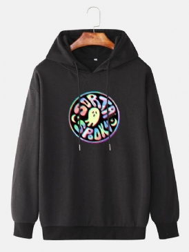 Reflekterande Spöktryck För Män Street Style Pullover Hoodie Med Dragsko