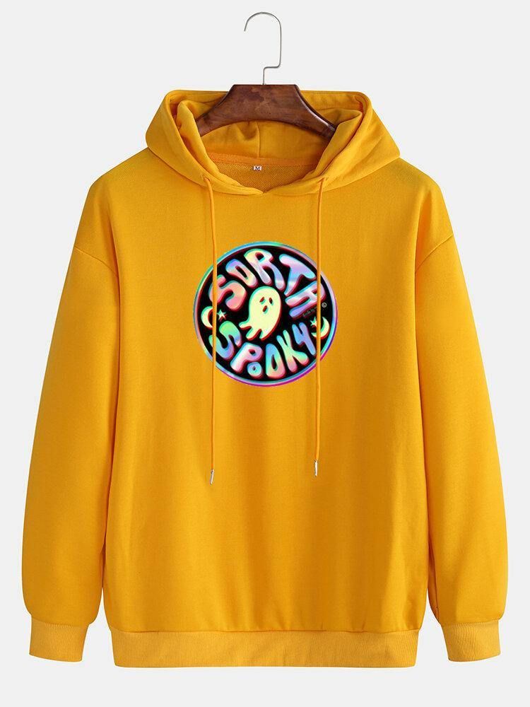 Reflekterande Spöktryck För Män Street Style Pullover Hoodie Med Dragsko