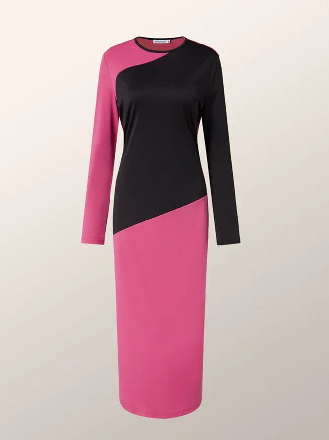 Crew Neck Slim Fit Color Block Dress