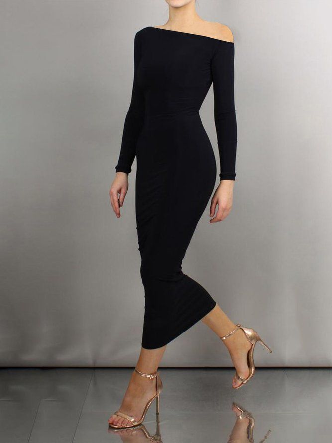 Daglig Långärmad Slät Regular Fit Cold Shoulder Dress