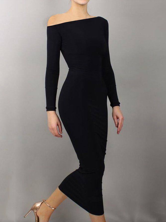 Daglig Långärmad Slät Regular Fit Cold Shoulder Dress