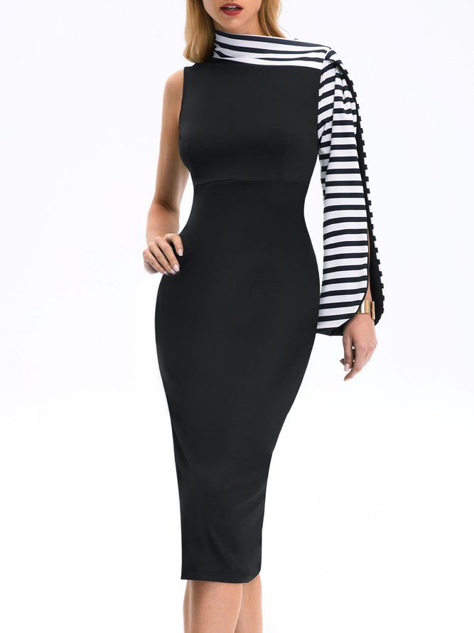 Elegant Asymmetrisk Hals Bodycon Midiklänning