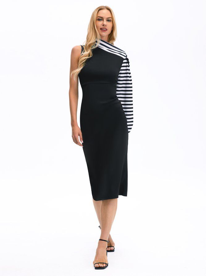 Elegant Asymmetrisk Hals Bodycon Midiklänning