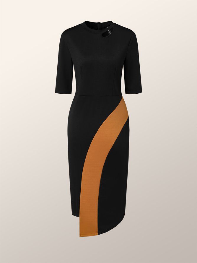 Elegant Colour Block Irregular Half Sleeve Dress