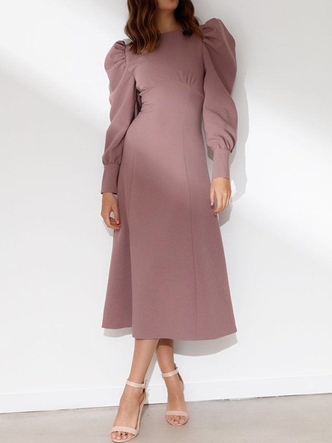 Elegant Regular Fit Plain Midi-Klänning