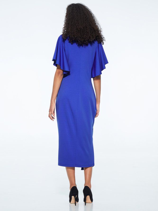 Frill Sleeve Plain Elegant Midi-Klänning