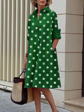 Långärmad Polka Dots Regular Fit Shirt Collar Dress