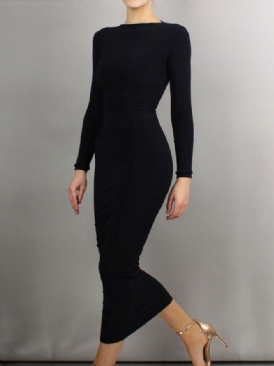 Svart Daglig Långärmad Regular Fit Boat Neck Dress