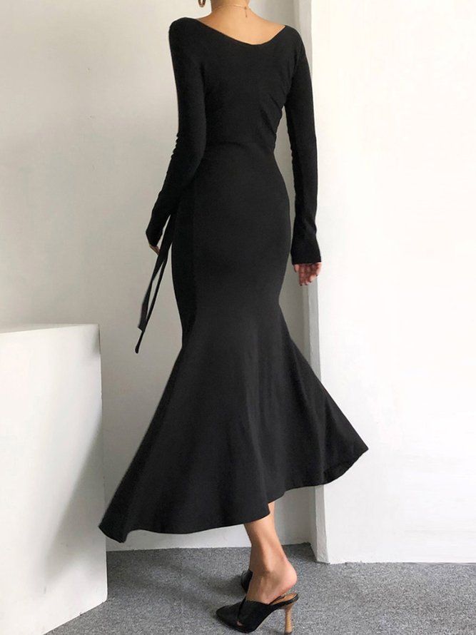 Svart Daily Långärmad Elegant Cross Neck Dress