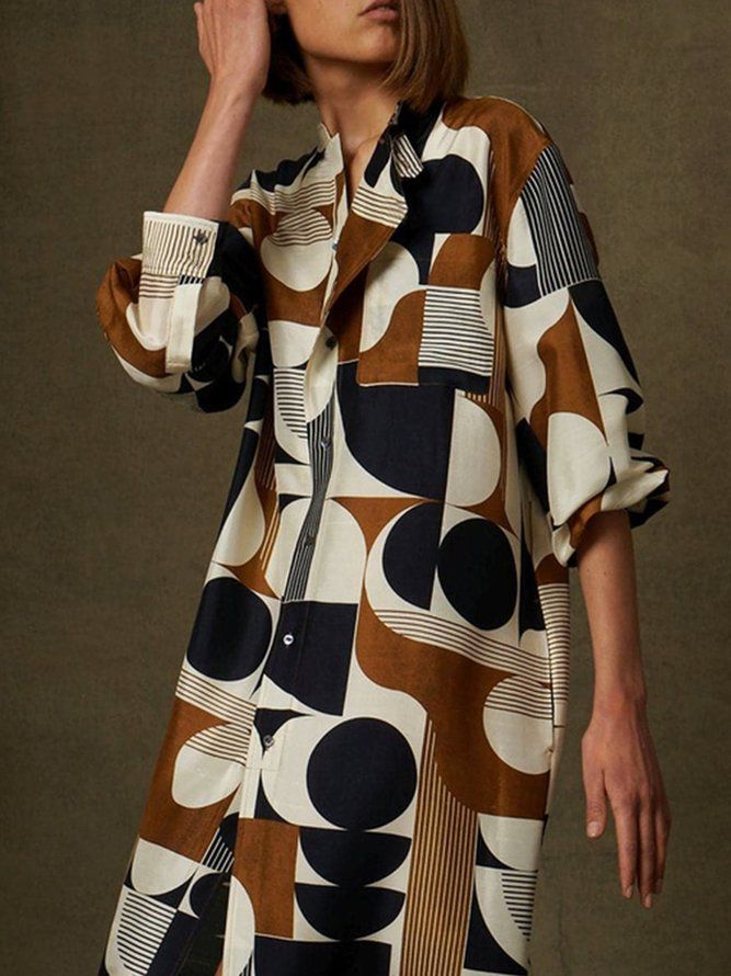 Urban Geometric Printed Loose Shirt Dress